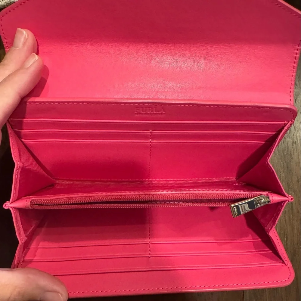 Furla Pink Leather Long Wallet with Silver Twist Lock